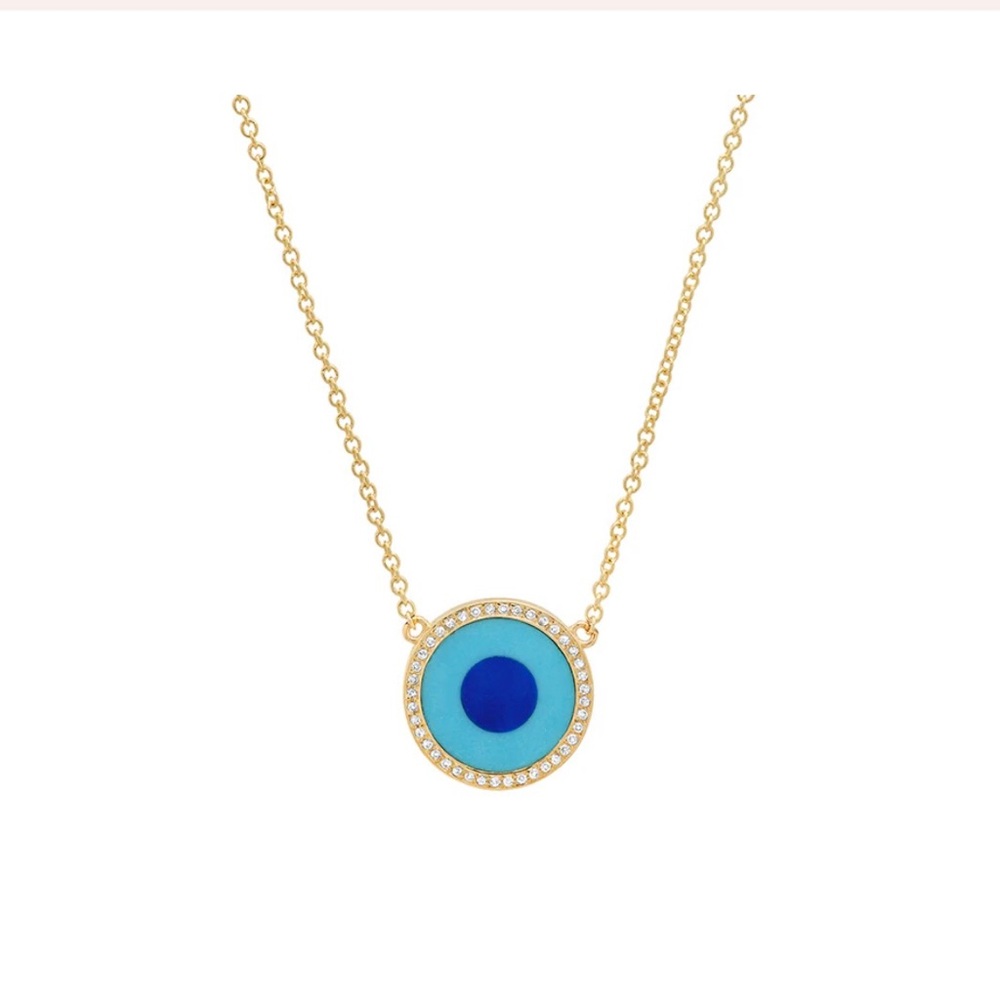 JENNIFER MEYER MINI TURQUOISE INLAY EVIL EYE NECKLACE WITH DIAMONDS